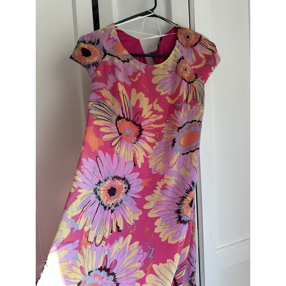 Excellent Pre-owned Chris Mclaughlin flower floral Pink dress size 8‎